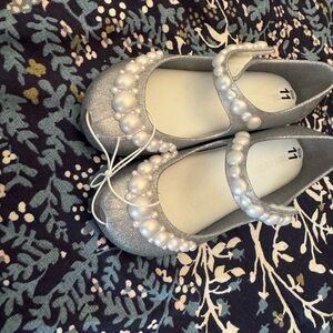 Mini Melissa Silver Dress Shoes with Pearl Details